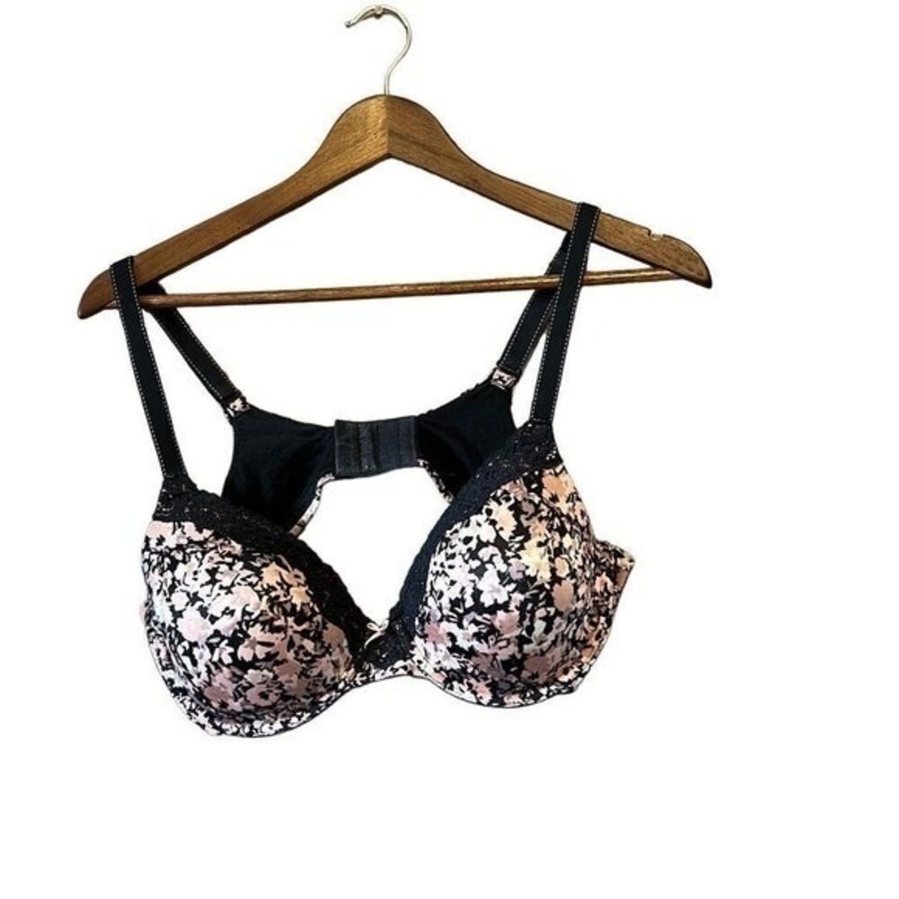 Maidenform Comfort Devotion Bra Womens 38C Pink Black Floral Lace‎ Excellent